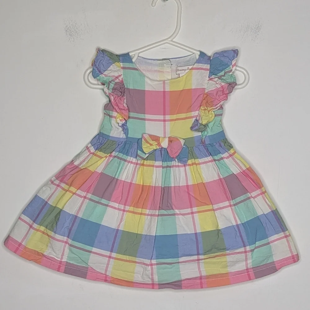 ✨3/$15 Tommy Bahama Pink Blue Yellow Plaid Cotton Ruffle Dress 6-9Mo
